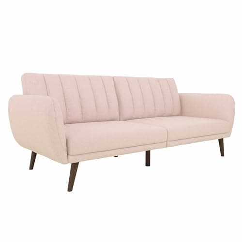 Novogratz Brittany 82 Inch Faux Leather Futon Sofa Bed, Dark Gray, Mid-Century Modern