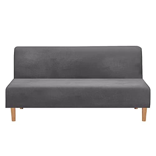 Armless Futon Slipcover Stretch Elastic Couch Furniture Protector (Orange Grey)