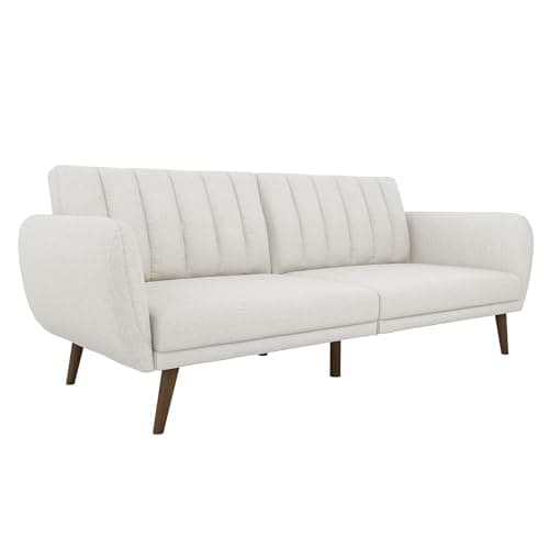 Novogratz Brittany 82 Inch Faux Leather Futon Sofa Bed, Dark Gray, Mid-Century Modern