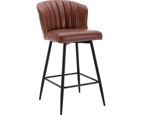 EALSON Brown Counter Height Bar Stools Set of 2 Modern Leather Bar Chairs