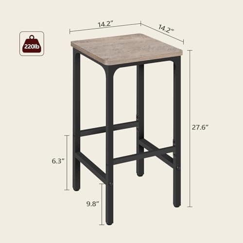 Industrial Greige Rectangular Bar Stools Set of 2, 27.6" Tall, with Footrest & Easy Assembly