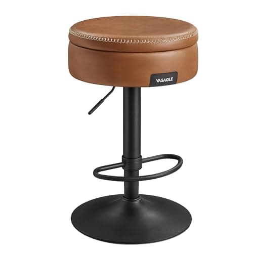 VASAGLE EKHO 360° Swivel Bar Stool, Height Adjustable with Storage, Caramel Brown