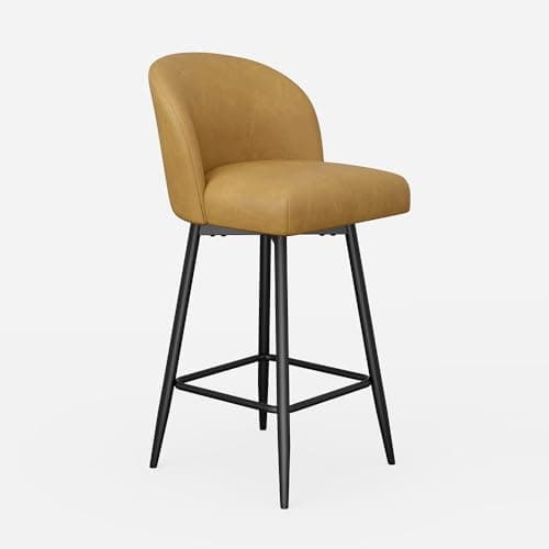 26" High Back Swivel Bar Stools, Set of 2, Yellow Brown, Kitchen Island, Dining Room