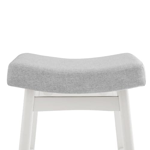 3-Piece Sturdy Wood Leg Bar Stools, Antique White Leather, 24 Inch Farmhouse Style