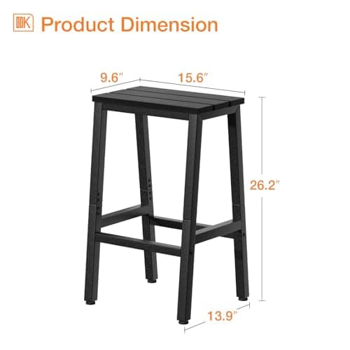 ODK Weather Resistant 26 Inch Outdoor Bar Stool Set, Black