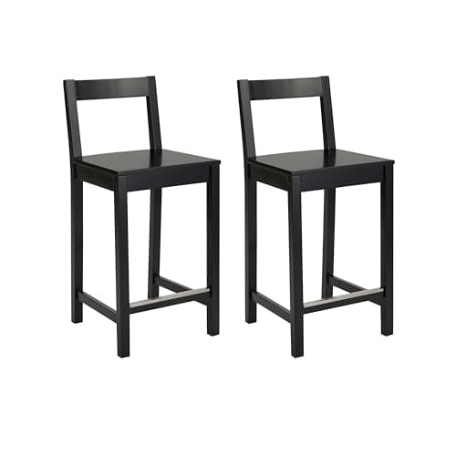 Amazon Basics Black Wooden Bar Stool with Backrest, 24", Set of 2