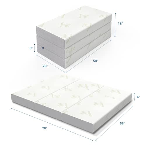 Inofia Queen 6 Trifold Memory Foam Mattress with Removable Cover - Portable & Foldable Bed (78 x 58)