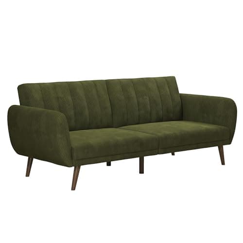 Novogratz Brittany 82 Inch Faux Leather Futon Sofa Bed, Dark Gray, Mid-Century Modern