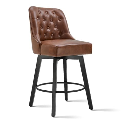 Swivel Barstools 26 Seat Height Set of 2 for Kitchen Island - Beige Fabric