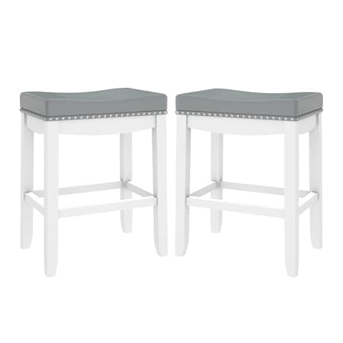 MU Counter Height Barstools, Set of 2 - White Saddle Bar Stools