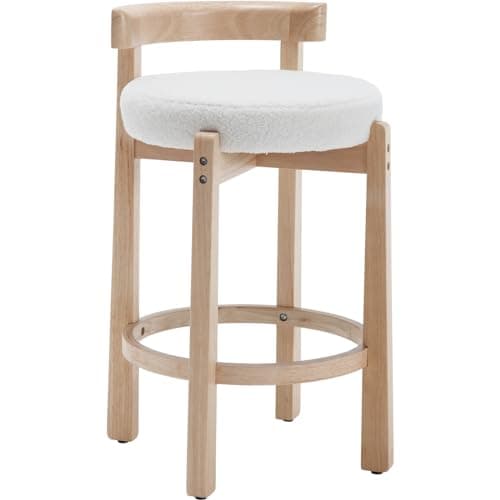 Mid-Century Linen Upholstered Bar Stools, Beige, Set of 2
