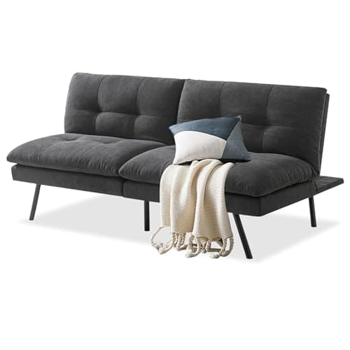 MUUEGM Adjustable Backrest Folding Futon Couch, Memory Foam Black Sofa Bed