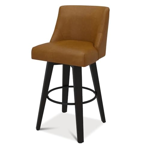 Swivel Counter Height Bar Stools Set of 2 with Back, 30 Inch Height, Solid Wood Stand, Faux Leather Upholstery, Thick Cushion Back - Whisky