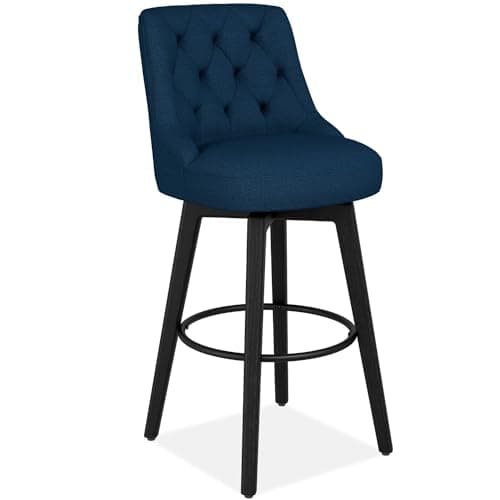 Modern Swivel Bar Stools with Solid Wood Legs, Navy Blue, 26 Counter Height, 1Pc