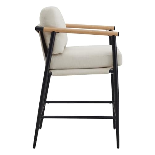 Watson & Whitely Mid Century Modern Barstools, Beige Fabric, 26" H