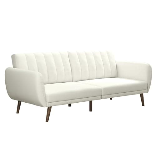 Novogratz Brittany 82 Inch Faux Leather Futon Sofa Bed, Dark Gray, Mid-Century Modern