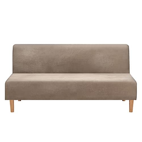 Armless Futon Slipcover Stretch Elastic Couch Furniture Protector (Orange Grey)