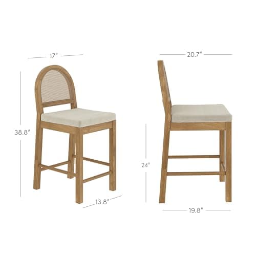 Nathan James Bailey Natural Boucle Bar Stool, Light Brown/Cream, Set of 2