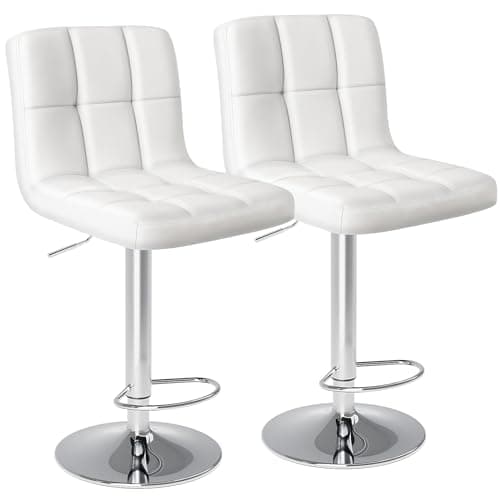 DUMOS Adjustable Swivel Bar Stools, PU Leather, White