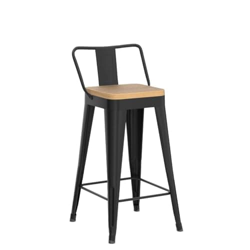 WENTMENT Black Metal Bar Stools Set of 4 Counter Height Kitchen Bar Stools with Wooden Seat