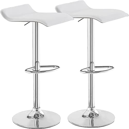 VECELO Pearl White Swivel Bar Stool Set, Counter Height Adjustable😞