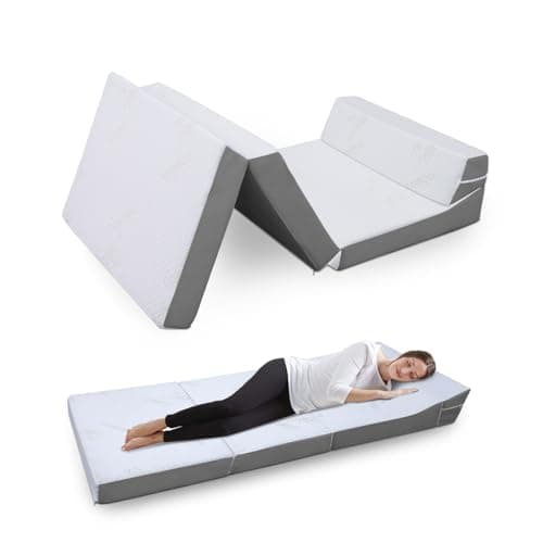 Portable 4 Inch Memory Foam Tri-Fold Mattress with Pillow for Adults & Kids