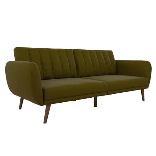 Novogratz Brittany 82 Inch Faux Leather Futon Sofa Bed, Dark Gray, Mid-Century Modern