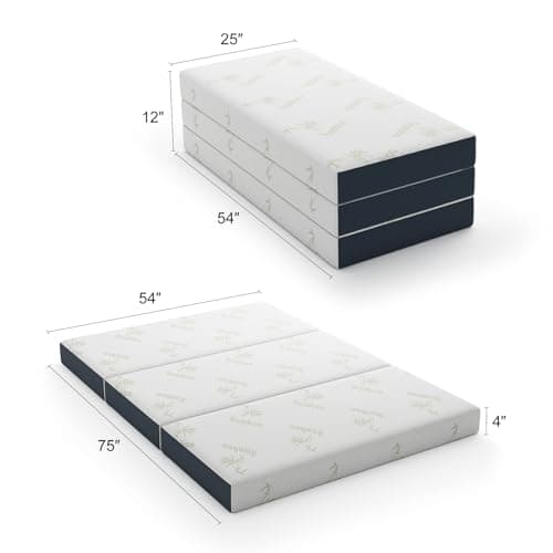 Portable Tri-Fold Foam Mattress, 4 Inch Washable Cover, Soft RV Camping Mattress, 74" x 54" x 4"