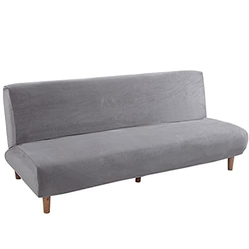 Armless Futon Slipcover Stretch Elastic Couch Furniture Protector (Orange Grey)