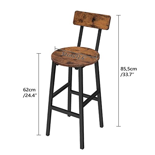 Rustic Brown Bar Stools, Set of 2 with Footrest, 24.4" Backed Bar Chairs