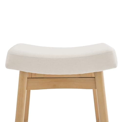 3-Piece Sturdy Wood Leg Bar Stools, Antique White Leather, 24 Inch Farmhouse Style