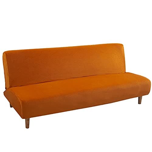 Armless Futon Slipcover Stretch Elastic Couch Furniture Protector (Orange Grey)