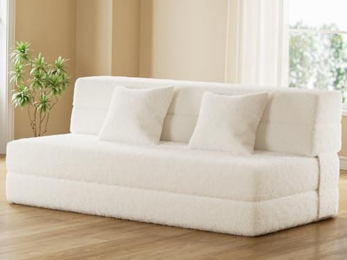 IULULU Convertible Boucle Sofa Bed, Queen, Living Room Foldable Mattress
