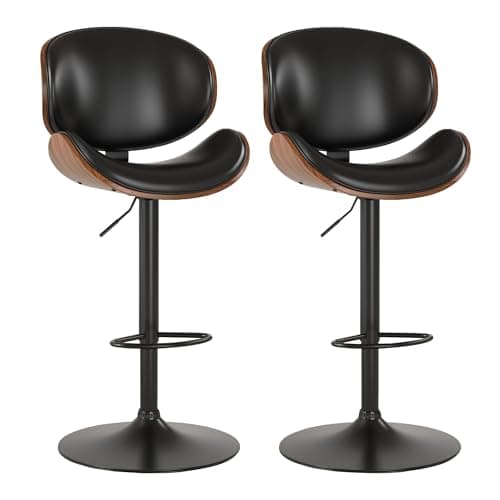 Black PU KCC Swivel Bar Stool Set, Adjustable Height, Footrest, Kitchen, Bar, Dining