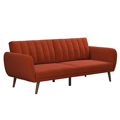 Novogratz Brittany 82 Inch Faux Leather Futon Sofa Bed, Dark Gray, Mid-Century Modern