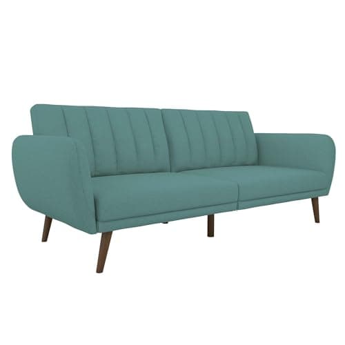 Novogratz Brittany 82 Inch Faux Leather Futon Sofa Bed, Dark Gray, Mid-Century Modern