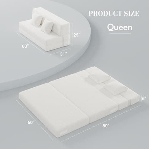 IULULU Convertible Boucle Sofa Bed, Queen, Living Room Foldable Mattress