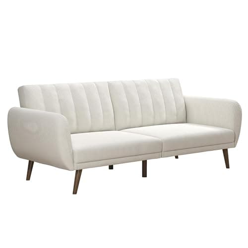 Novogratz Brittany 82 Inch Faux Leather Futon Sofa Bed, Dark Gray, Mid-Century Modern