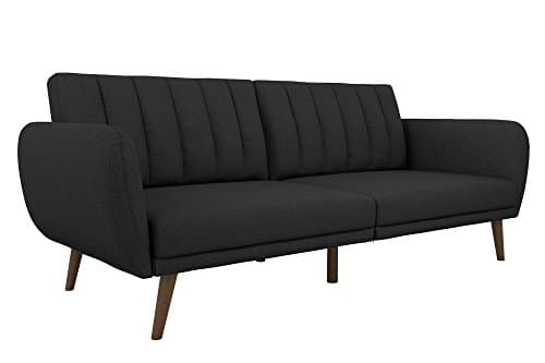 Novogratz Brittany 82 Inch Faux Leather Futon Sofa Bed, Dark Gray, Mid-Century Modern