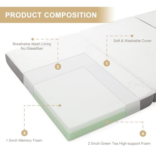 Tri-fold Memory Foam Folding Mattress for Camping and Road Trips