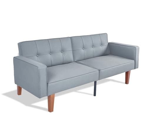 Wonder Comfort Leather Grey Split Back Futon Sofa Bedadjustable Backrest