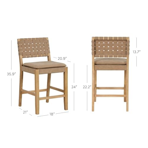Nathan James Mid-Century Modern Leather Bar Stool, Natural Brown