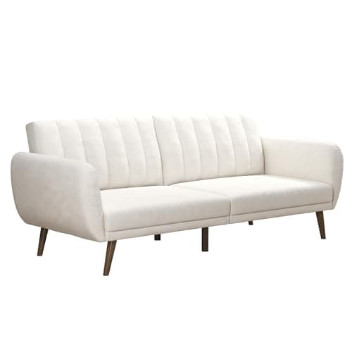Novogratz Brittany 82 Inch Faux Leather Futon Sofa Bed, Dark Gray, Mid-Century Modern