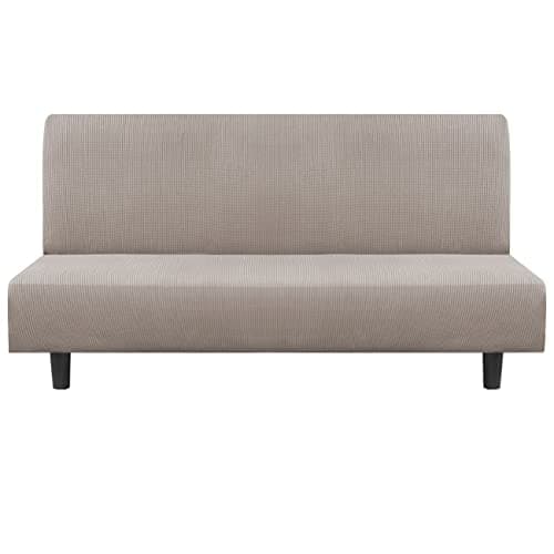 Flamingo P Stretch Taupe Futon Couch Covers with Elastic Bottom