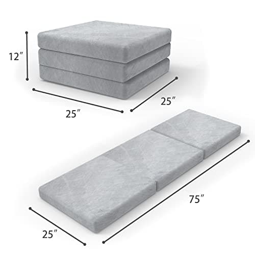 SINWEEK CertiPUR-US Certified 4" Tri-Fold Mattress Topper 25x75