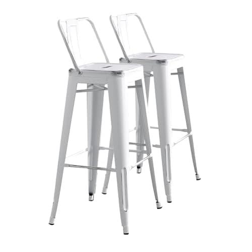 AC Pacific Rustic Style Modern Metal Barstool Set of 2 - Distressed White, Low Back