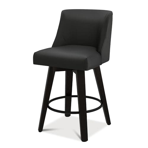 Black Swivel Bar Stool with Back, Set of 1, 26In Height, Faux Leather & Wood Stand