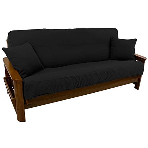 Blazing Needles Full Size Black 8" to 9" Futon Cover Set with 2 Throw Pillows