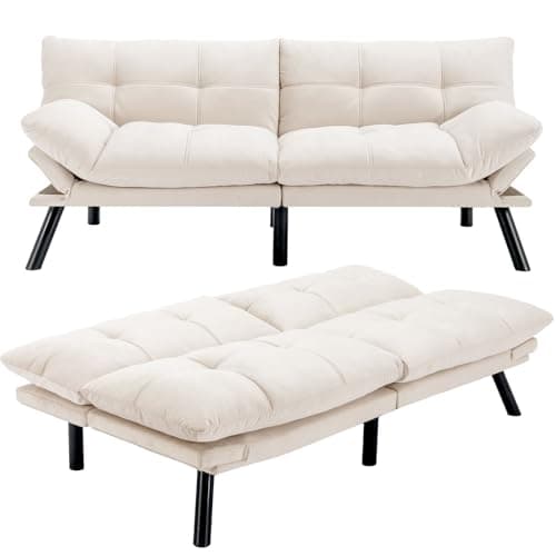 71" Comfortable Convertible Futon Sofa Bed, Velvet Cushion, Twin Size
