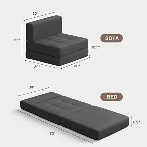 Aiho Dark Grey Memory Foam Futon Sleeper Sofa Bed